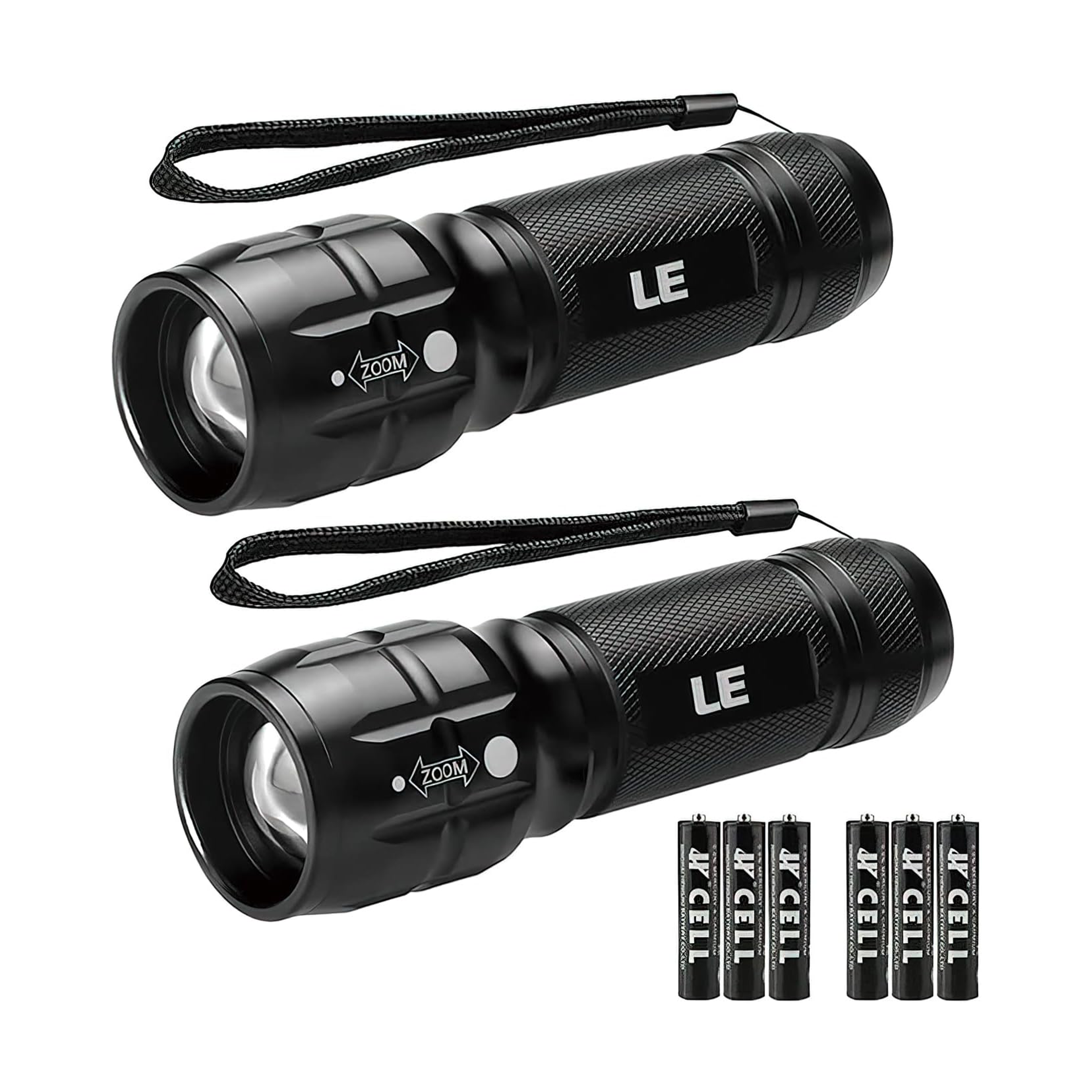 Lighting EVER LED Flashlights – High Lumens, Zoomable, Waterproof, Adjustable Brightness, 2-Pack